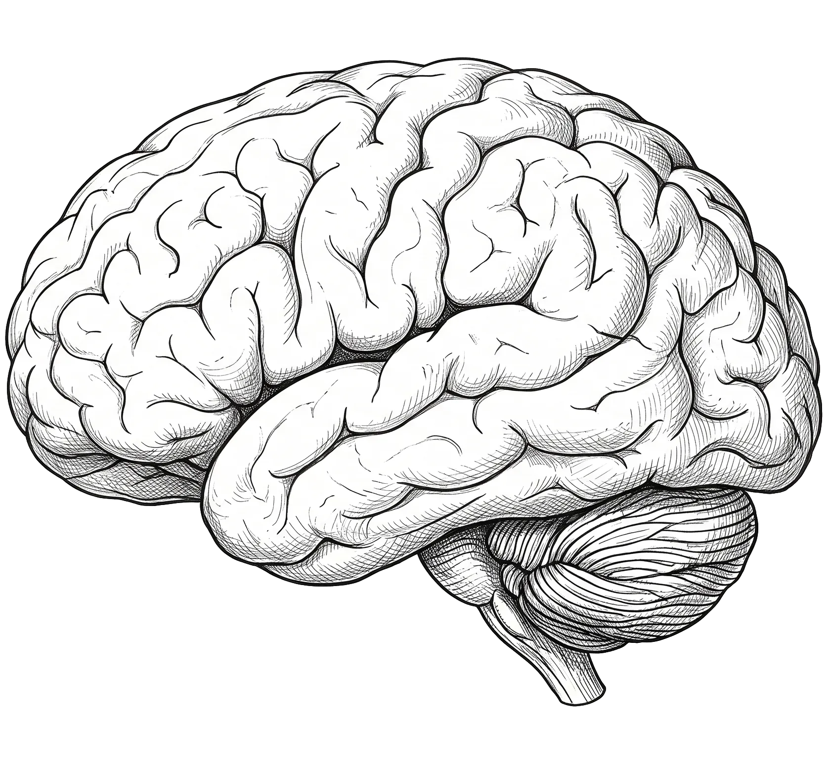 Engraved anatomical brain, lateral view — presented intact